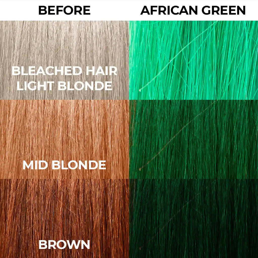 Stargazer Semi Permanent Hair Dye Hair comparison African Green